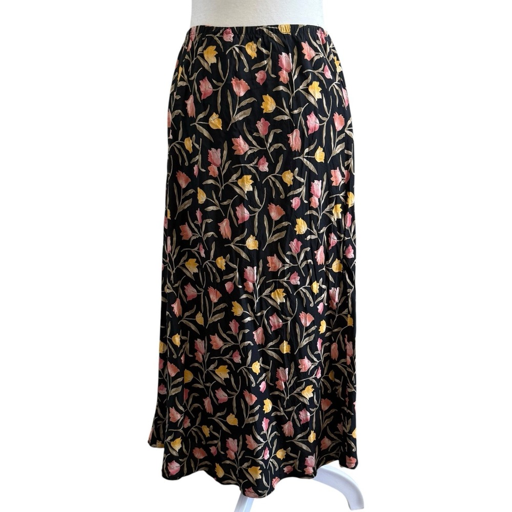 VTG 90s Y2K Jones & Co Skirt XS Small Boho Dark Floral Midi Grunge Indie Tulips